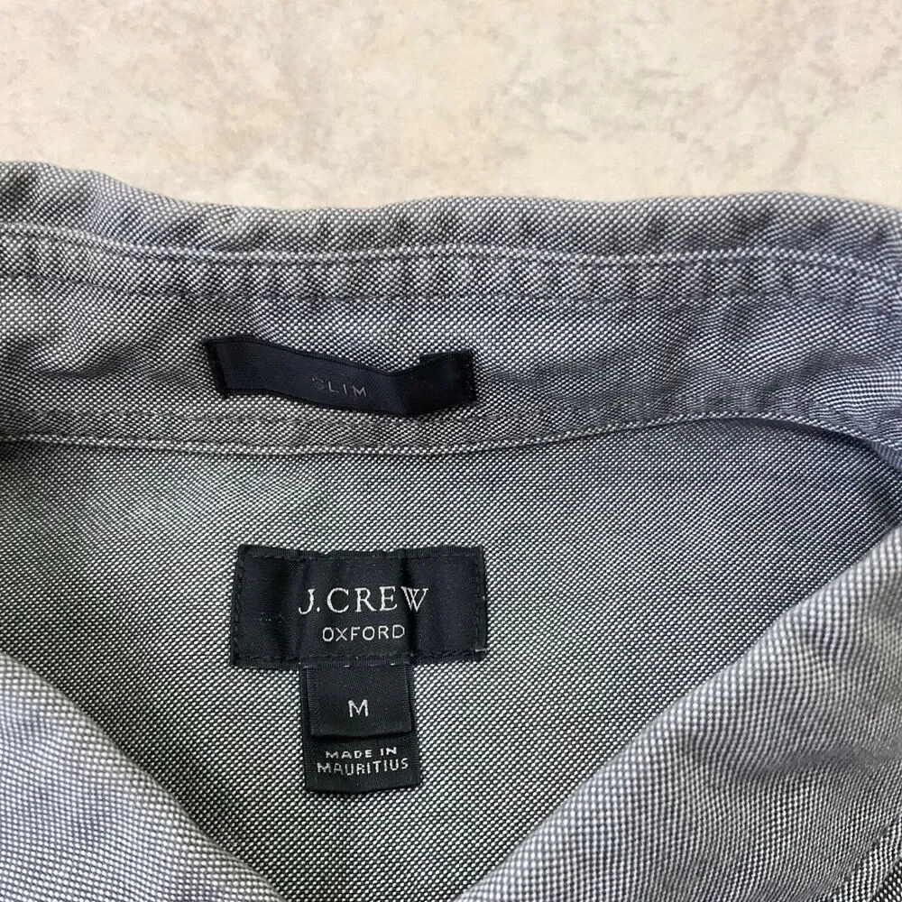 J Crew  Oxford Shirt Mens Medium Slim Fit Gray White University Stripe LS pocket